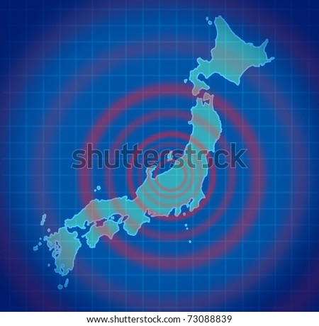 Japan earthquake disaster symbol represented by a Japanese quake graphic showing tremor and after shocks.