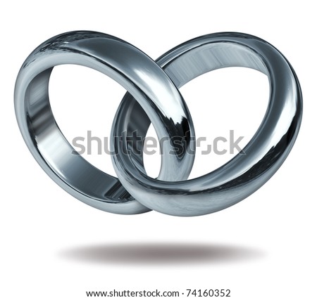 Rings linked together to form the silver and titanium shape of a heart ...