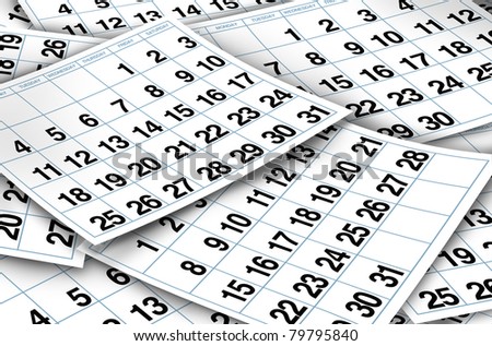 Calendar pages representing time and important dates in a month or days of the week represented by individual pages with numbers.