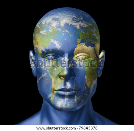 Humanity on earth representing the concept of human man and the planet earth and all that represents the world nations working together in the new international order of business and politics.