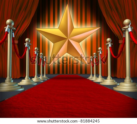Movie star symbol on a red carpet representing Hollywood premier grand opening.