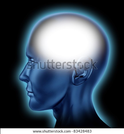 Blank human head with white area for editing representing the concept of thinking and intelligence of the mind.