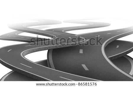 Uncertain path and  future as a strategy dilemma and concept of choosing the right strategic path for business after planning represented by tangled roads and highways in a confused direction.