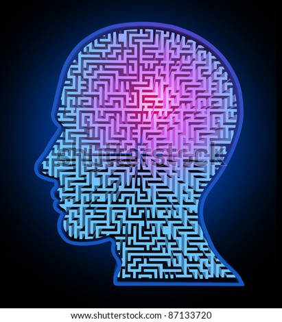 Human intelligence puzzle with a blue glowing maze and labyrinth in the shape of a human head as a symbol of the complexity of brain thinking as a challenging problem to solve by medical doctors.