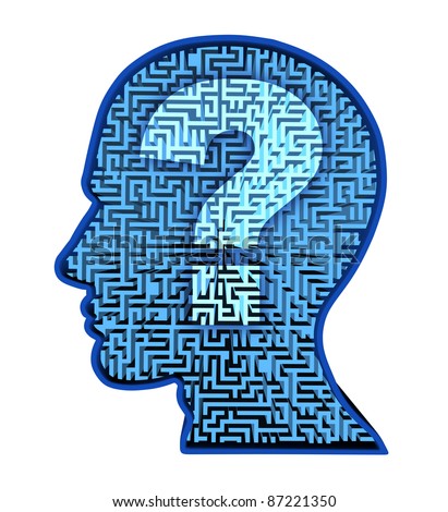 Human brain research and intelligence in autism as a puzzle with a blue glowing maze and labyrinth in the shape of a human head and question mark for thinking and psychology or physiological behavior