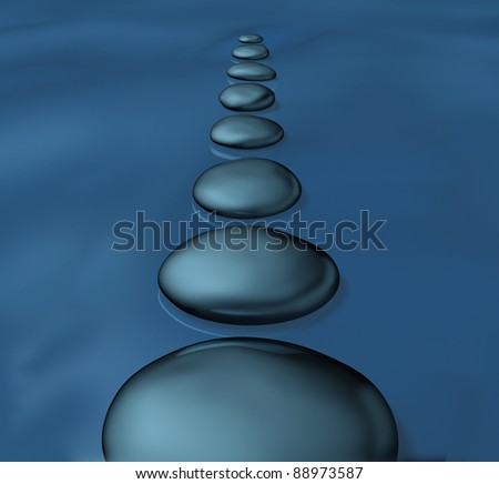 Stepping stones with smooth rocks in water as a symbol of tranquility and balance in spirituality and zen well being as a healthy lifestyle for alternative meditation medicine in a spa treatment.