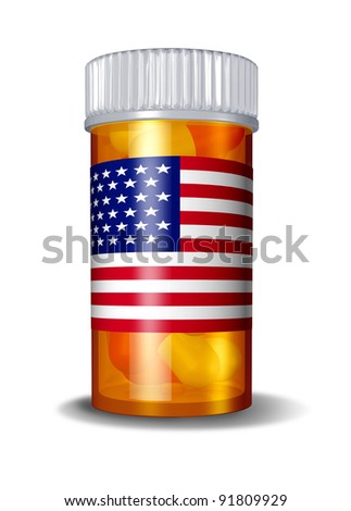 American health care and United States medical system with a USA flag