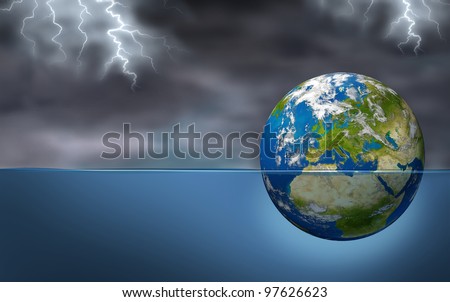 European Financial Crisis as an earth planet of European union drowning in debt sinking in water warning of a banking crisis with France Italy Greece Spain elements of this image furnished by NASA.