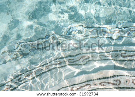 Blue sparkling swimming pool water with steps background