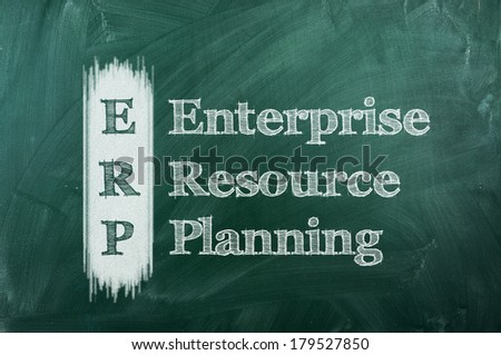 erp - enterprise resource planning on green chalkboard