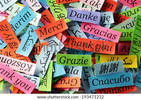 Thank You Word Cloud printed on colorful  paper different languages