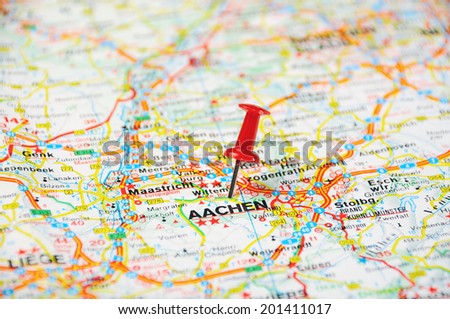 Red push pin pointing at Aachen , Belgium  map