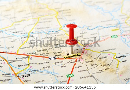 Close up of  Sivrihisar ,Turkey  map with red pin    - Travel concept
