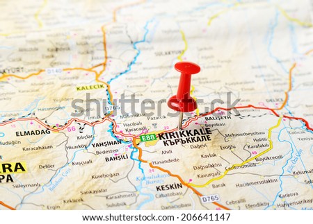 Close up of Kirikkale ,Turkey  map with red pin    - Travel concept