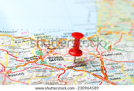 Close up of Logrono  ,Spain  map and red pin - Travel concept