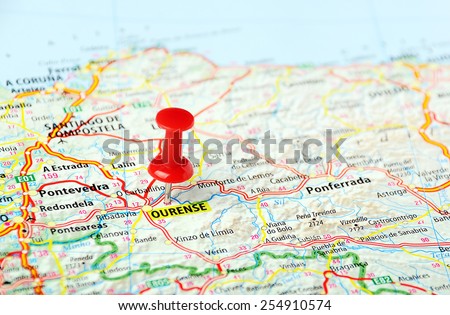 Ourense  ,Spain  map and pin  - Travel concept