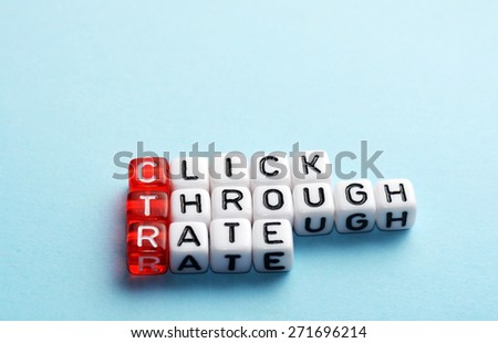 CTR Click Through Rate  written  on dices on blue