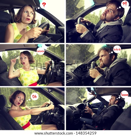 comics with humor about a man and a woman driver