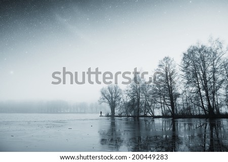 night lake forest . Elements of this image furnished by NASA