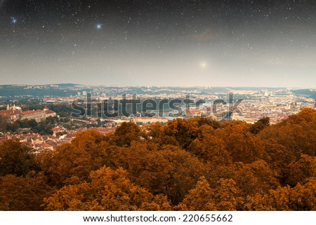 Most mystical and mysterious city in Europe. Prague through the eyes of birds. Elements of this image furnished by NASA