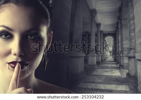 Demon time tunnel clock in Prague. sexy female vampire