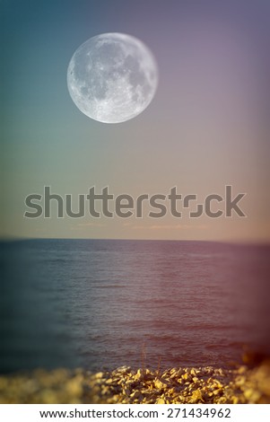 moon over the sea. Baltic Sea in summer. beautiful places in Europe. instagram style. vintage retro