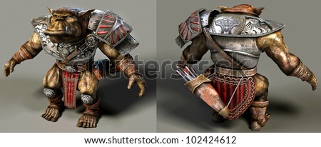 3D rendering  Orc on a grey background