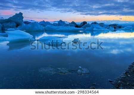 Glacier lagoon in Iceland at midnight