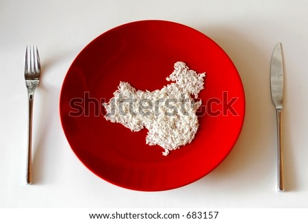 shape of China made of rise on a red plate