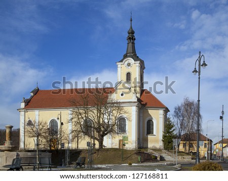 A yellow church is standing in the heart of the village ChodovÃ?Â¡r PlanÃ?Â¡ in the Czech Republic in East Europe