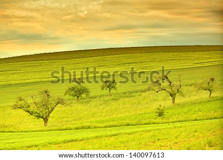 Beautiful landscape in the spring season with luminously bright colors like in an artwork