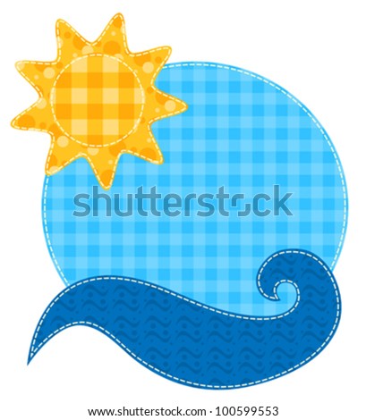 Patchwork sun and wave. Vector illustration. Isolated on white. Scrapbook series. - stock vector
