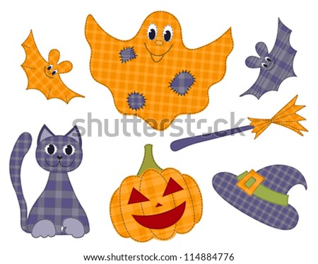 Halloween patchwork set for scrapbooking. Vector holiday illustration. - stock vector