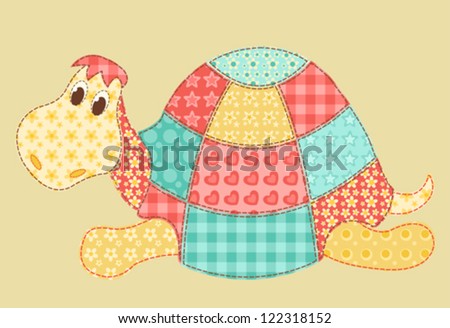 Children's application. Turtle. Patchwork series. Vector illustration. - stock vector