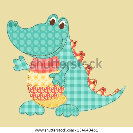 Children's application. Crocodile. Patchwork series. Vector illustration. - stock vector