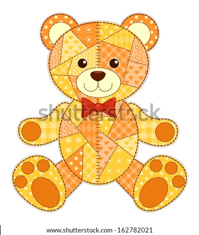 Application happy bear. Isolated on white. Vector children patchwork illustration. - stock vector