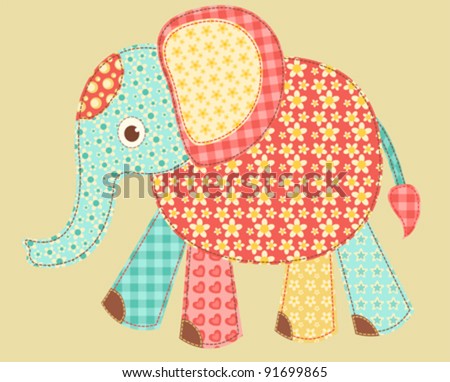 Children's application. Elephant. Patchwork series. Vector illustration. - stock vector