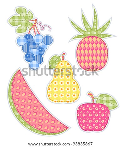 Application fruits set. Patchwork series. Vector illustration. Isolated on white. - stock vector