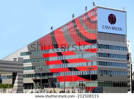 MILAN, ITALY - AUGUST 21:  CASA MILAN, the new headquarters of AC Milan soccer team,  with offices, Mondo Milan Museum, Milan Store, ticket sales, restaurant.  August 21, 2014 in Milan, Italy.