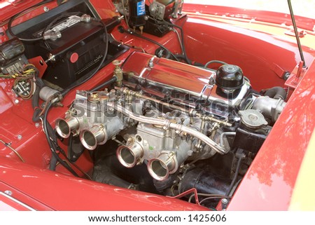 stock photo 1958 Triumph TR3A engine compartment stock photo 1958 Triumph TR3A engine compartment