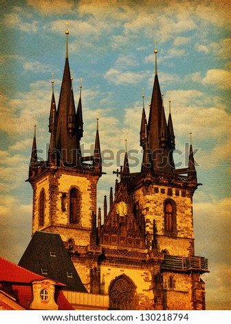 Prague artistic grunge vintage styled card - Church of the Virgin Mary (Prague Castle)
