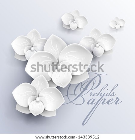 Paper Flowers Background - White Orchids Vector Illustration