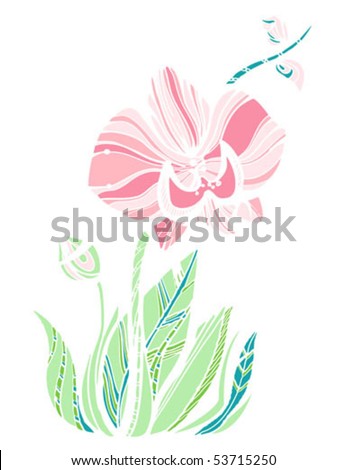 stock vector Vector isolated Hawaii flower drawing pink orchid gentle 