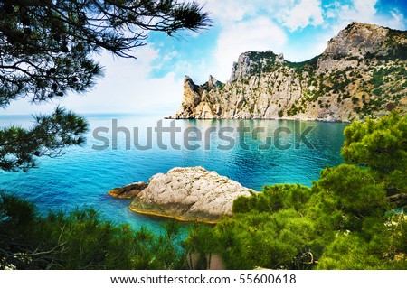 summer landscape with sea and mountains