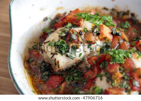 Mediterranean Baked Fish Dish close up