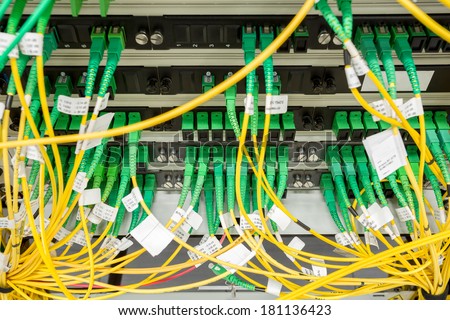 fiber optic data center with media converters and optical cables