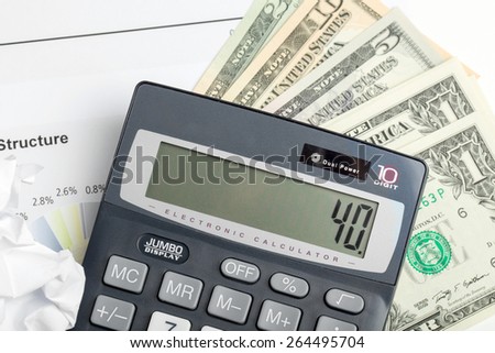 USA dollar money banknotes and calculator, money concept, business workplace