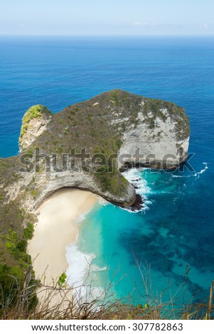dream beach on coastline at Bali, Manta Point famous Diving place, Nusa Penida with blue sky