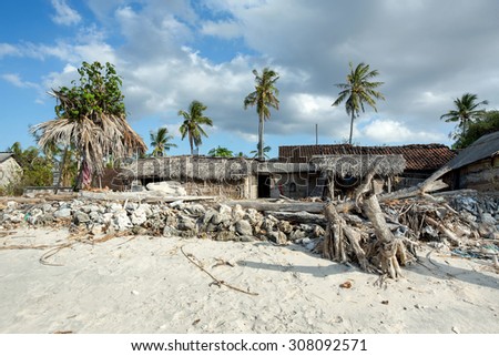 traditional indonesian poor house - cabin on beach, Nusa Penida Island, Toyapakeh