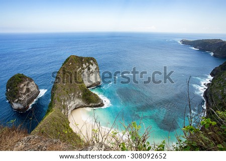 dream beach on coastline at Bali, Manta Point famous Diving place, Nusa Penida with blue sky